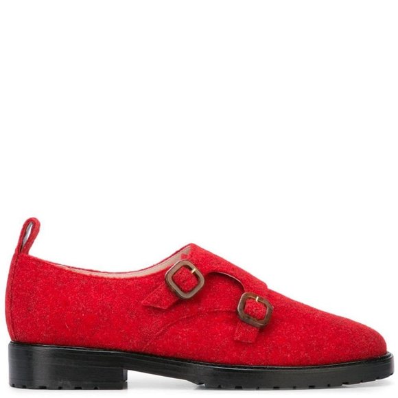 Leandra Medine Red Textured Buckle Brogues, New! - Picture 2 of 3